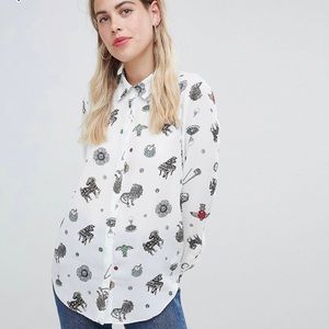 ASOS White Brooch Pin Print  Button Down Shirt